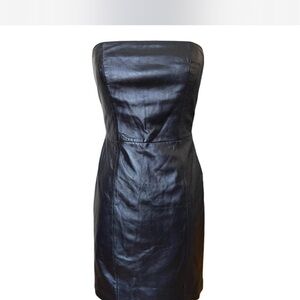 White House Black Market Black Strapless Mini leather dress